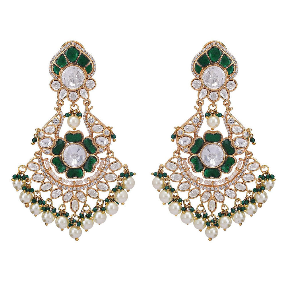 Auraa Trends 22Kt Gold Plated Kundan Red And Green Drop Earrings