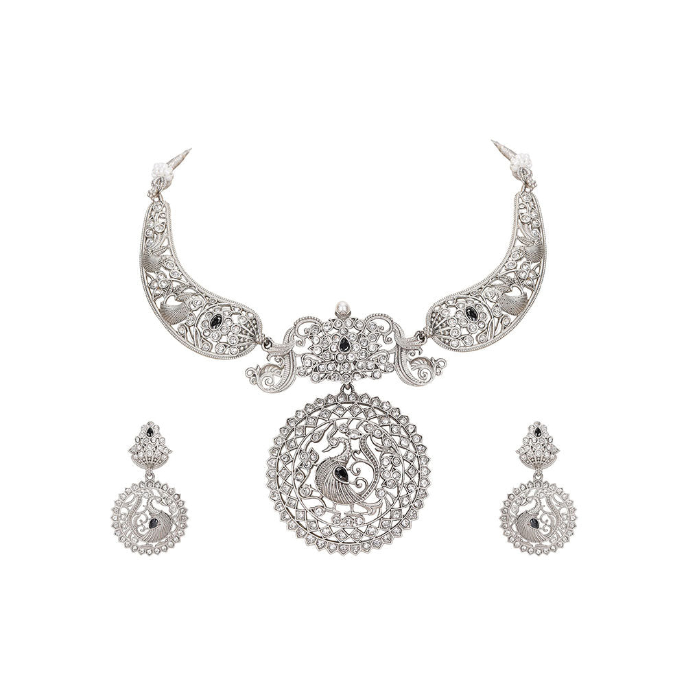 Auraa Trends Silver Plated Stone Studded Jewellery Set