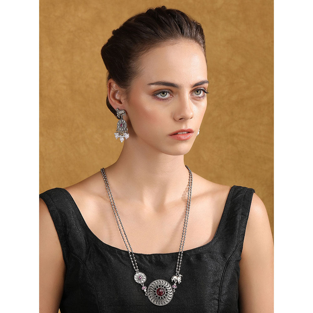 Auraa Trends Silver Plated Stone Studded Jewellery Set