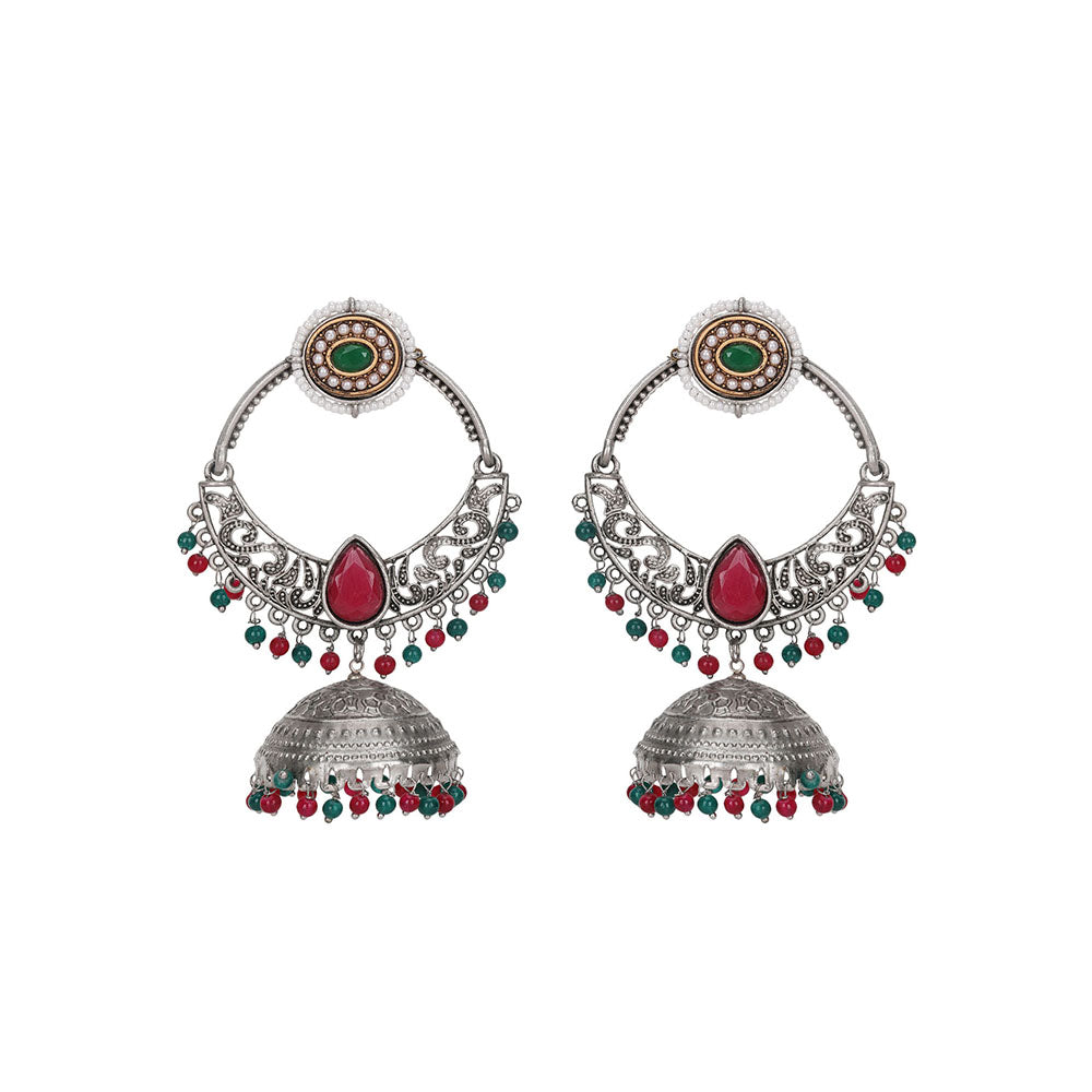 Auraa Trends Silver Toned Diamond Shaped Jhumka Earring