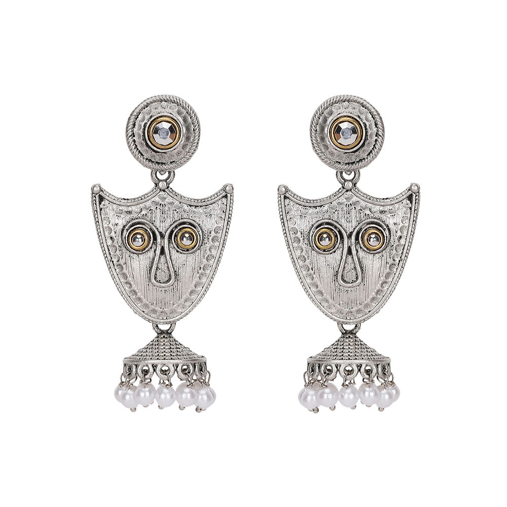 Auraa Trends Silver Plated Stone Studded Beaded Drop Jhumka Earring
