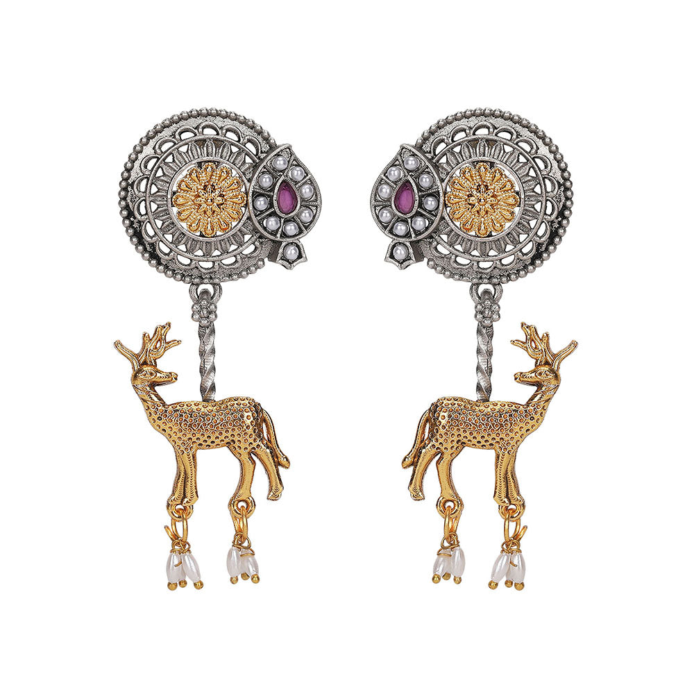 Auraa Trends Gold Toned Diamond Shaped Earring Gold-Plated Has Artificial Stones & Beads