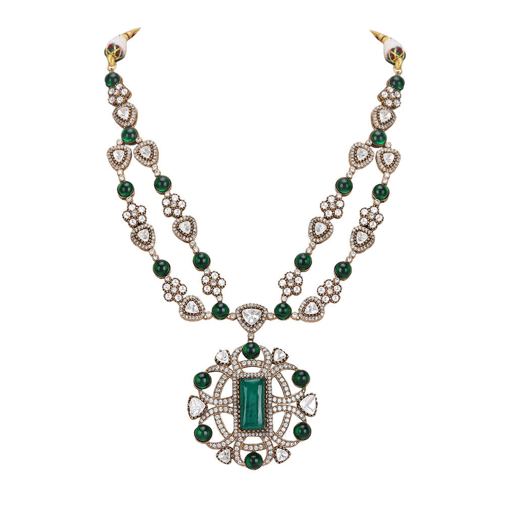 Auraa Trends Green Two Tone Finish Zircon Necklace with Earrings