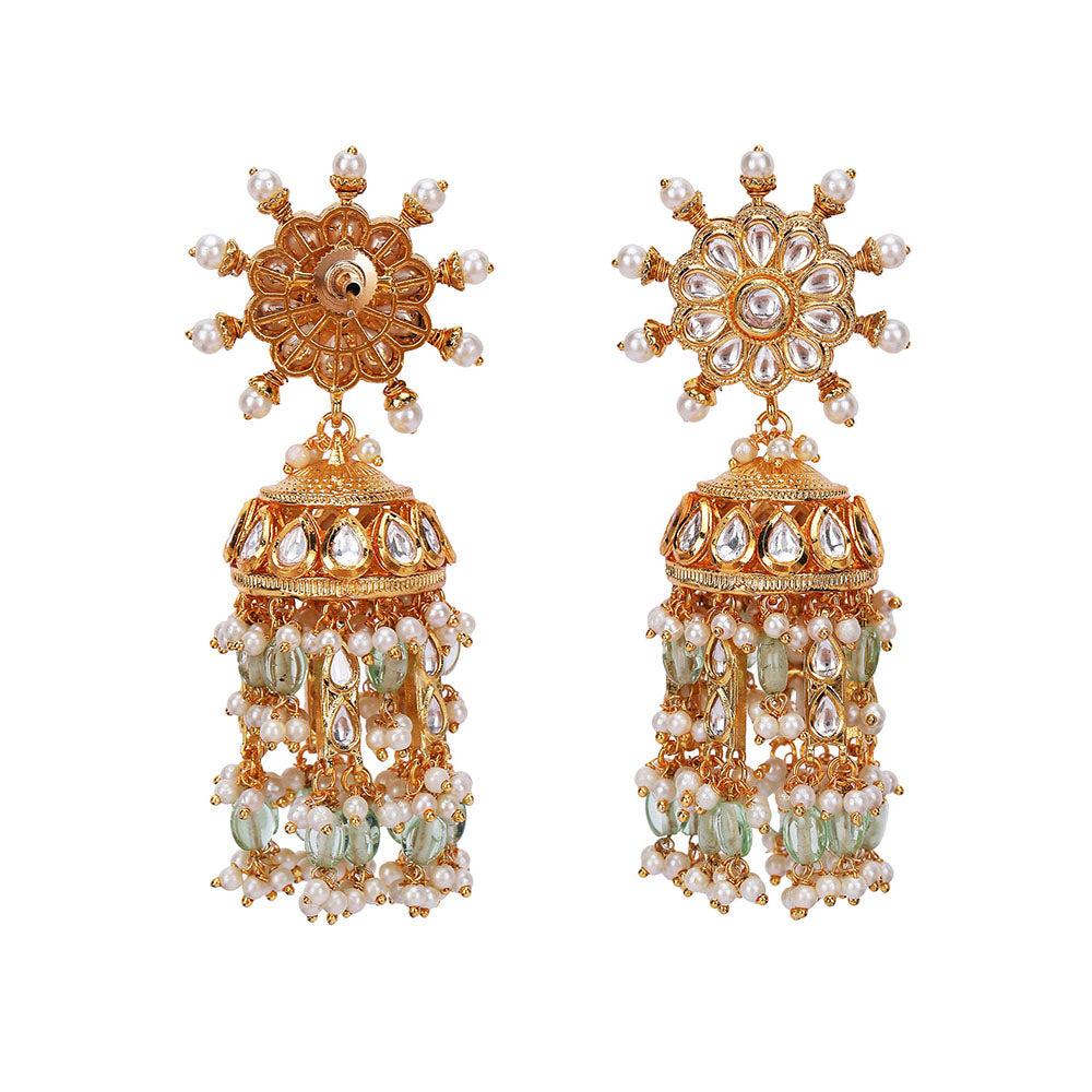 Auraa Trends Green and Gold Necklace with Earrings