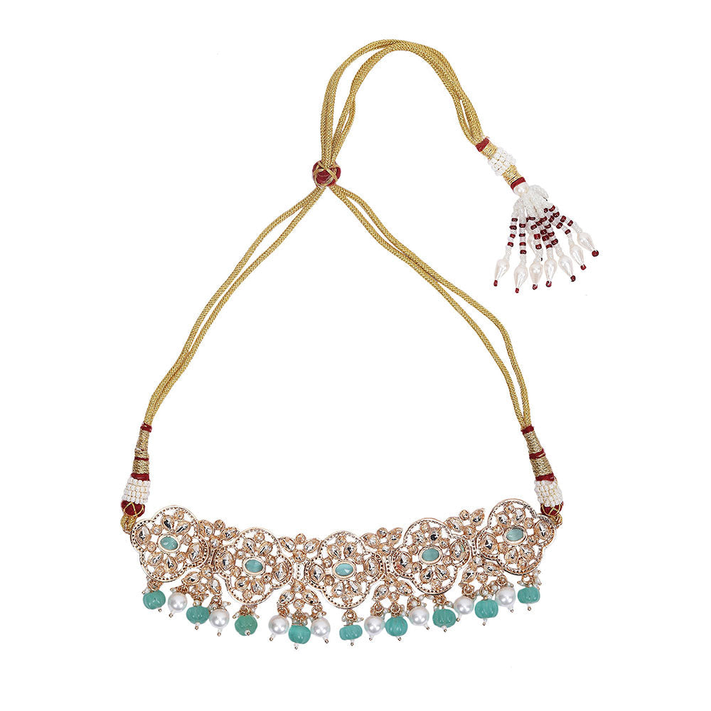 Auraa Trends Green Stone Necklace with Earrings Set