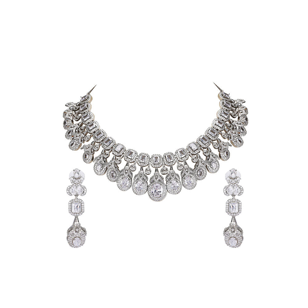 Auraa Trends Elegant Diamond Chandelier Necklace with Earrings