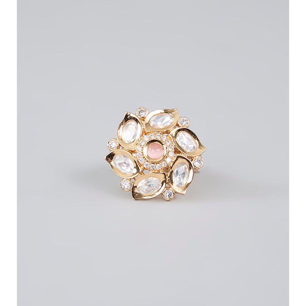 Auraa Trends Gold Finish Pearl Beaded Ring