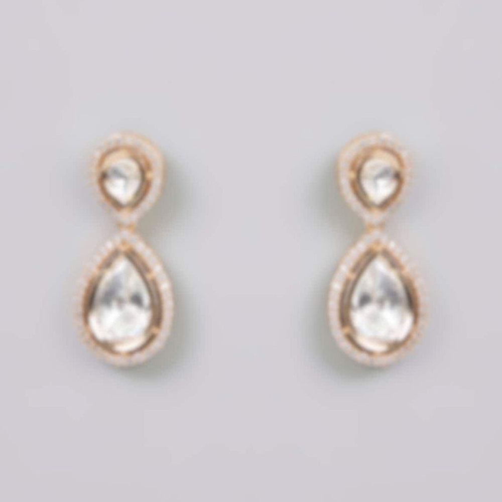 Auraa Trends White Gold Finish Kundan Polki and Pearl Necklace & Earrings Set