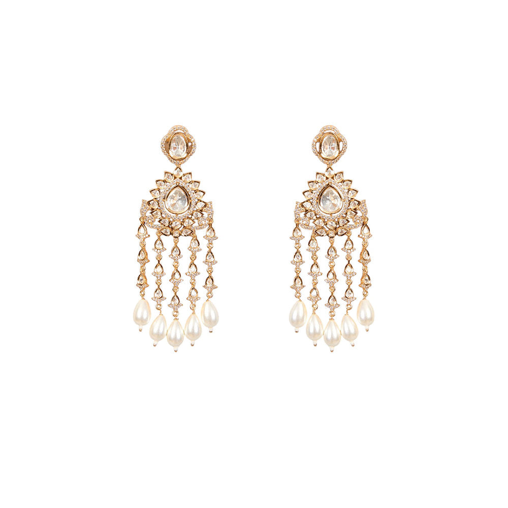 Auraa Trends Elegant White Kundan and Pearl Dangler Necklace Set