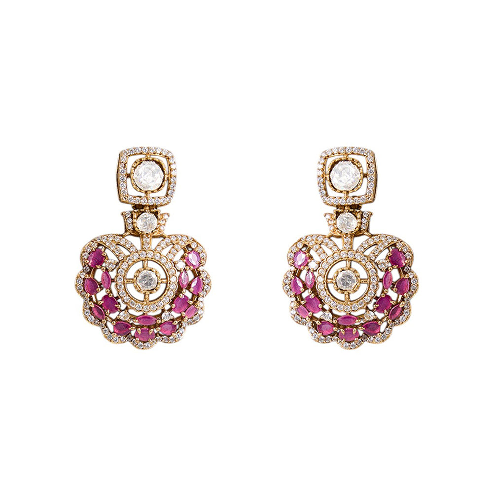 Auraa Trends Pink Crescent and White Kundan Choker Necklace Set with Earrings