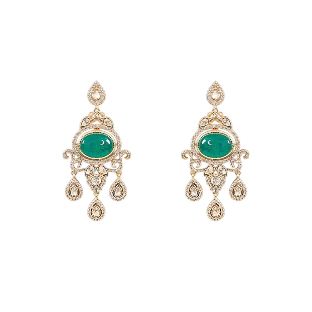 Auraa Trends Gold-Plated Kundan Green Stone Necklace Set