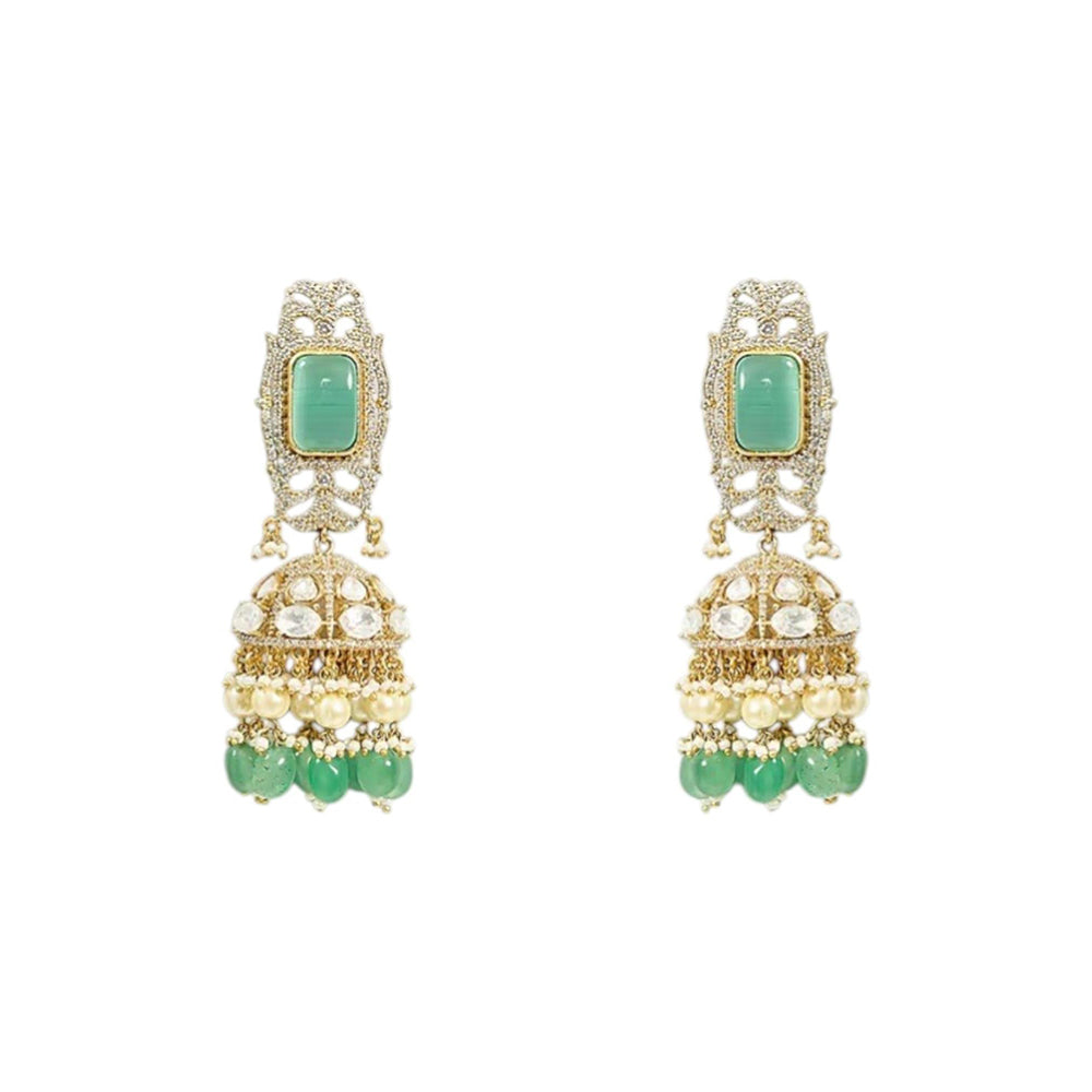 Auraa Trends Gold-Plated Kundan and Green Bead Choker Necklace Set