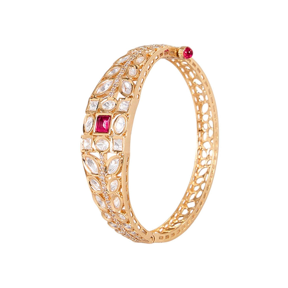 Auraa Trends Traditional Gold-Plated Pink Kundan Studded Kada