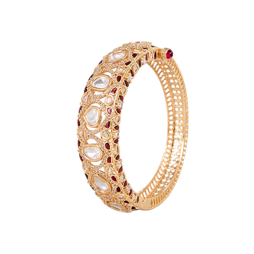 Auraa Trends Traditional Gold-Plated Ruby Red Kundan Kada