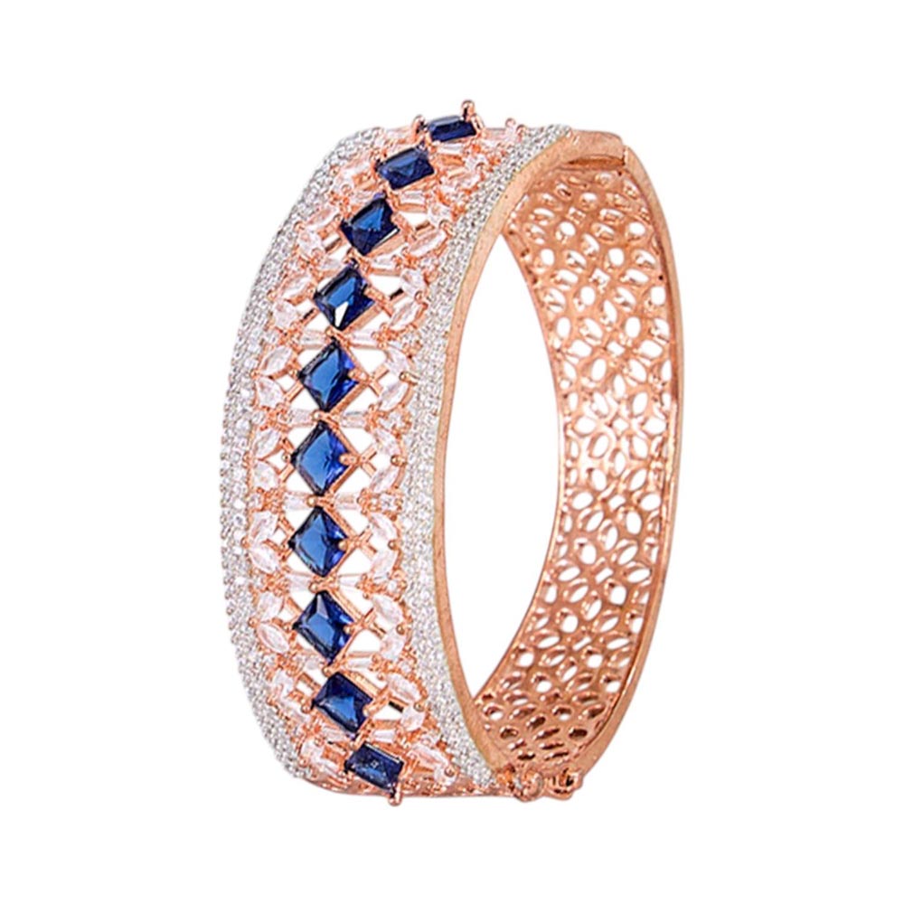 Auraa Trends Rose Gold-Plated Blue Square Cubic Zirconia Stones Bracelet