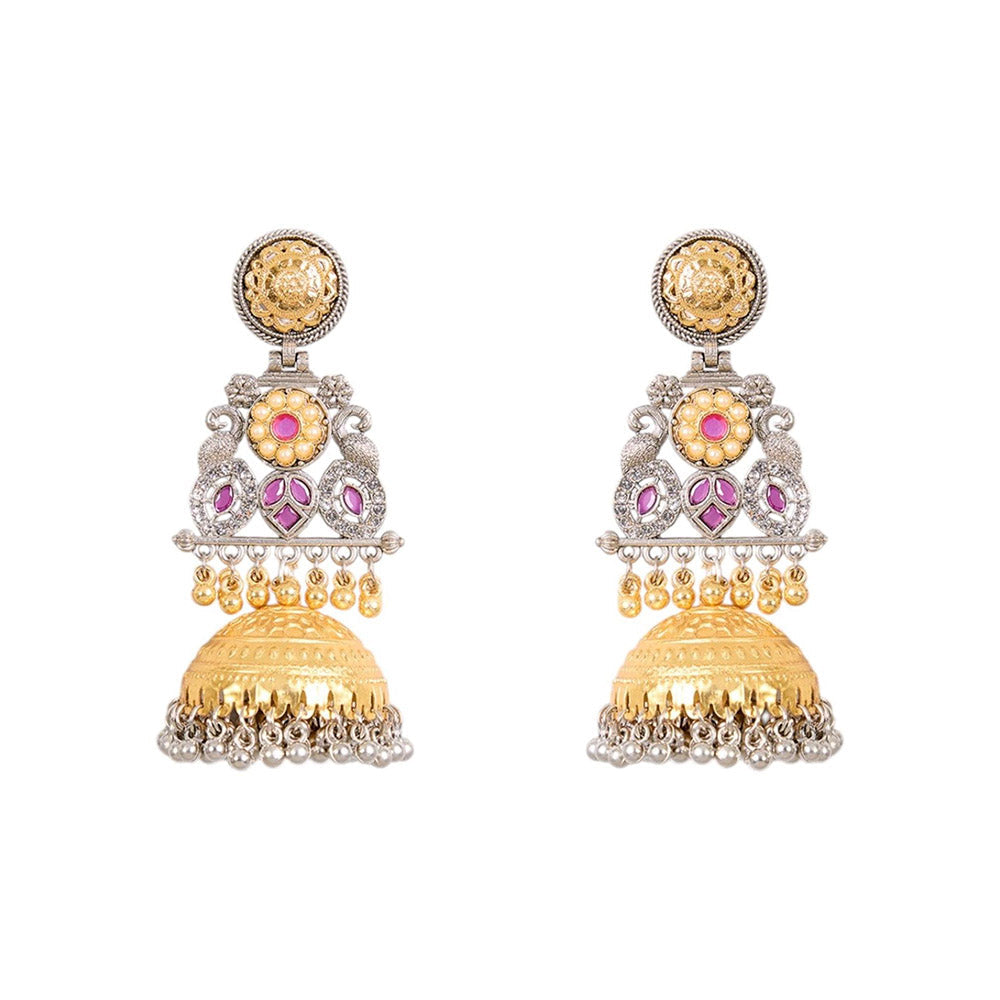 Auraa Trends Handcrafted Dual-Tone Pink Stones Jhumka Earrings