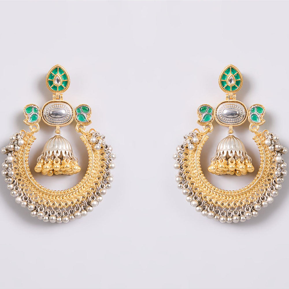 Auraa Trends Traditional Gold and Silver-Plated Green Chandbali Earrings