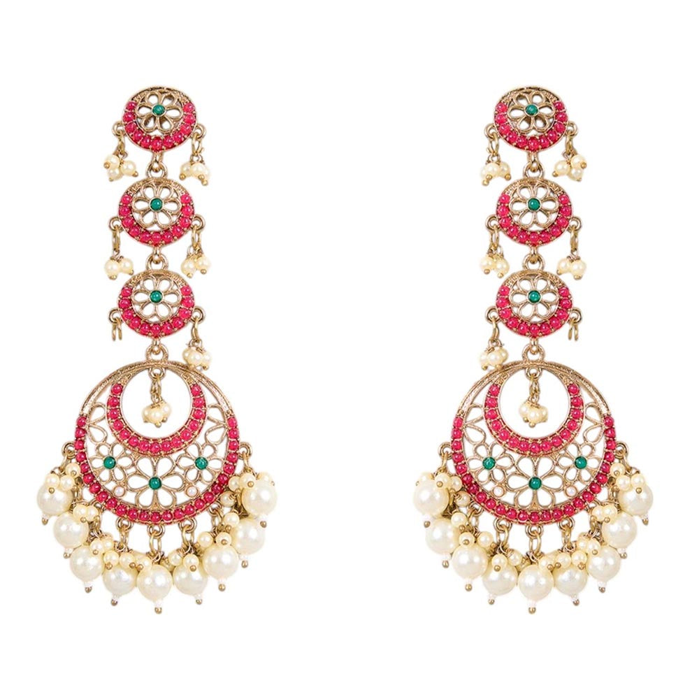 Auraa Trends Gold-Plated Multi-Color Floral Chandbali Earrings