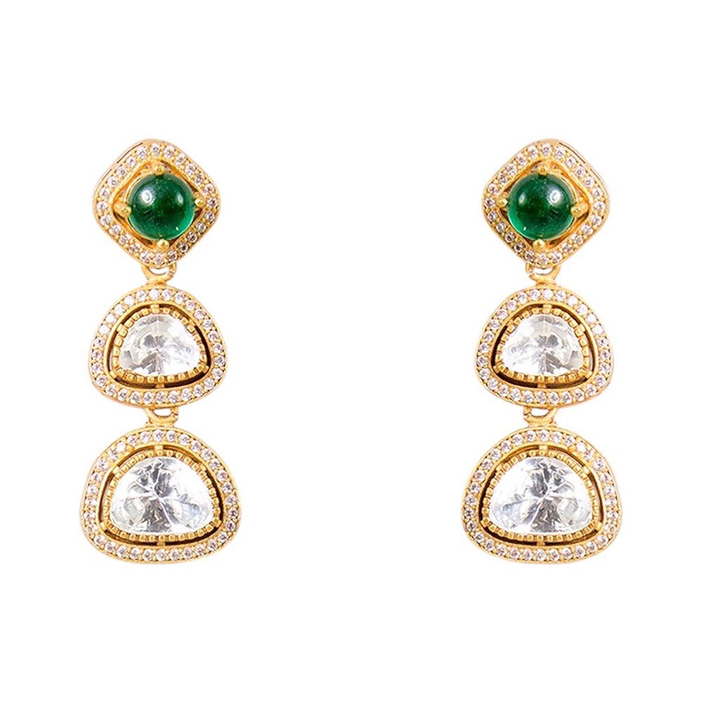 Auraa Trends Gold Finish Kundan Polka and Navratna Stone Jewellery Set