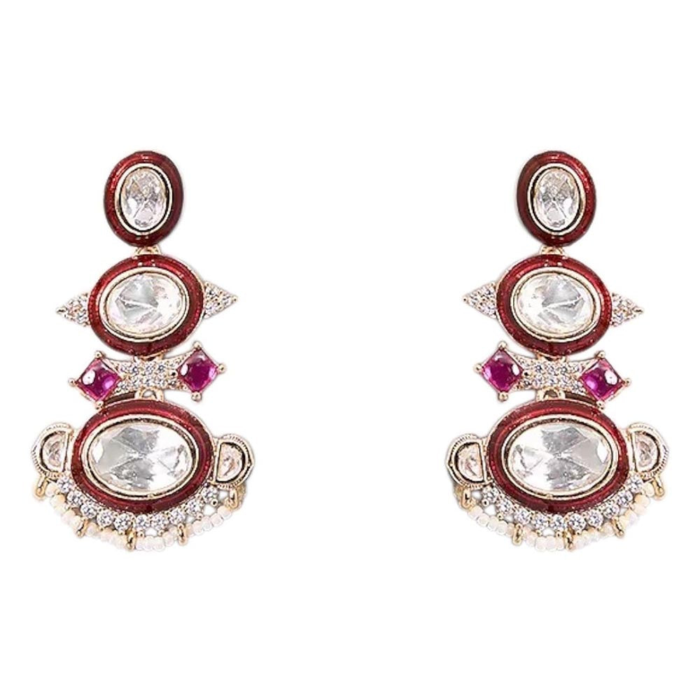 Auraa Trends Gold Finish Kundan Polka and Ruby Stone Choker Jewellery Set