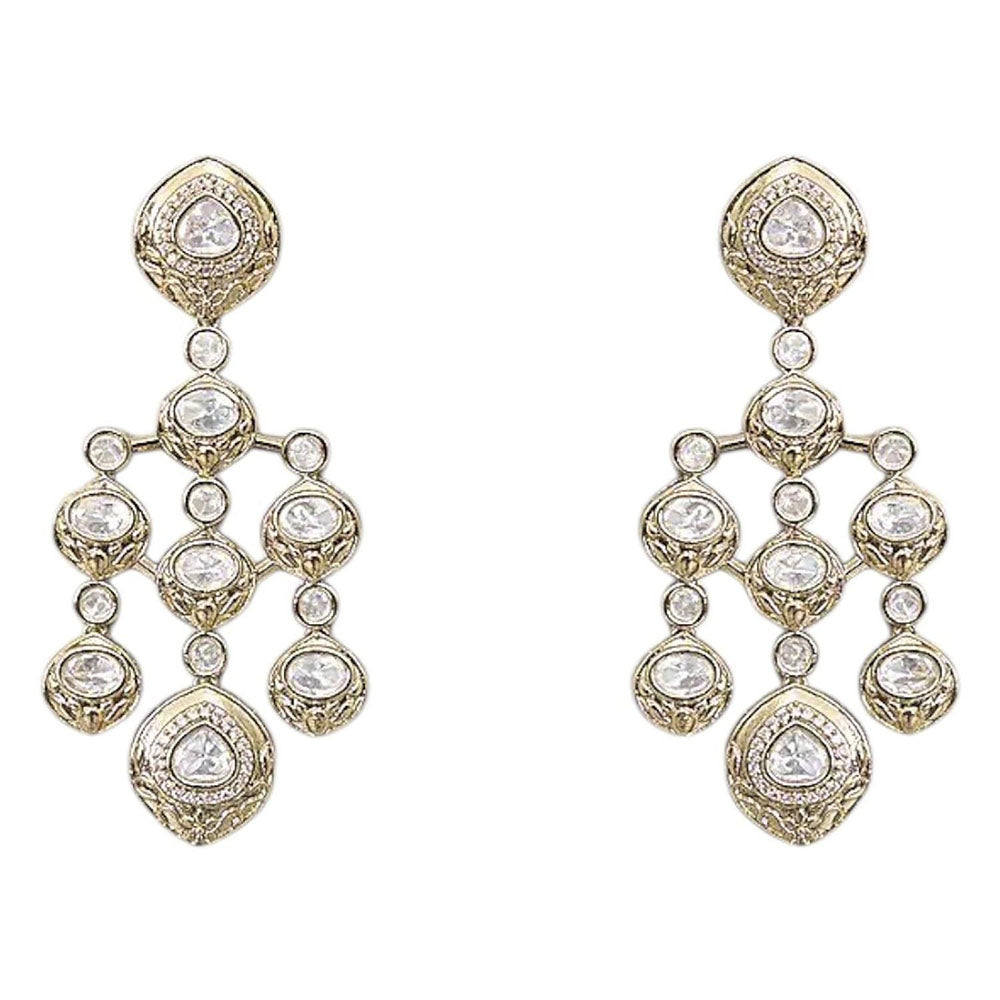 Auraa Trends Gold Finish Kundan Polka and Pearl Jewellery Set