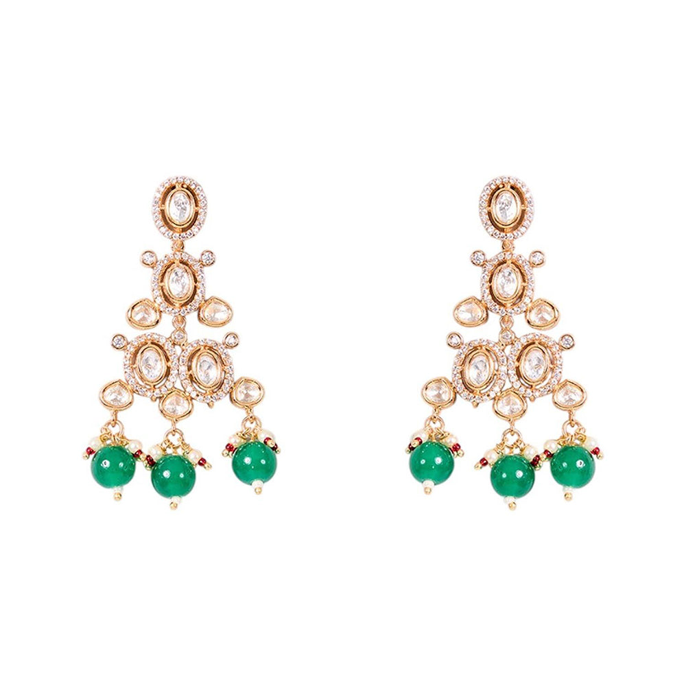 Auraa Trends Traditional Gold-Plated Green Beads Kundan Choker Jewellery Set