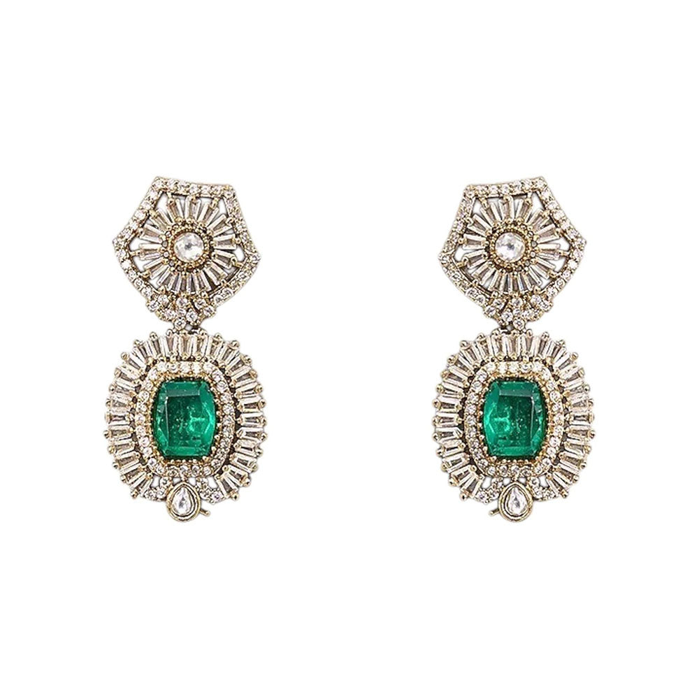 Auraa Trends Antique Gold-Plated Green Stone Kundan Choker Jewellery Set