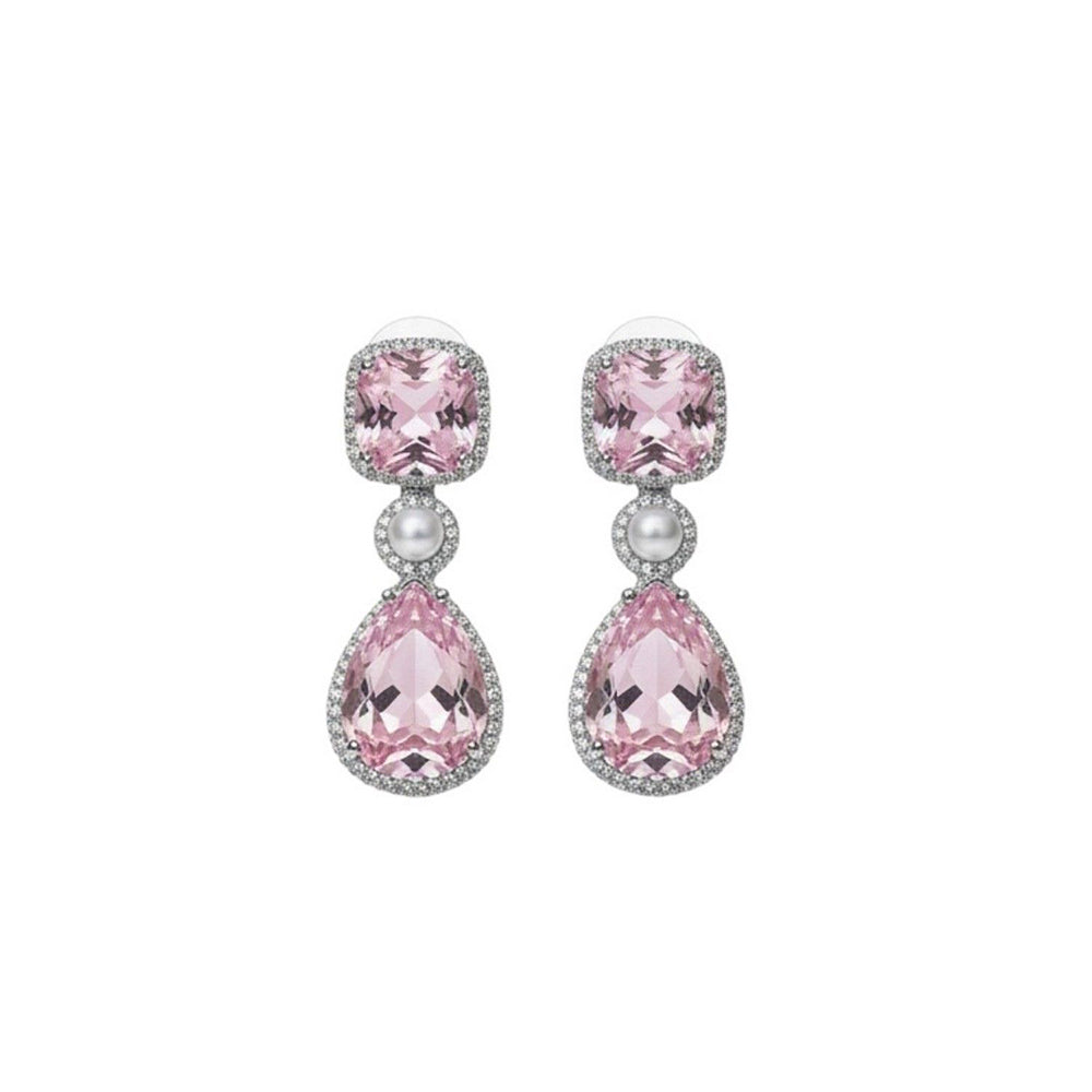 Auraa Trends Elegant Pink Stone Drop Earrings with Pearl Accent