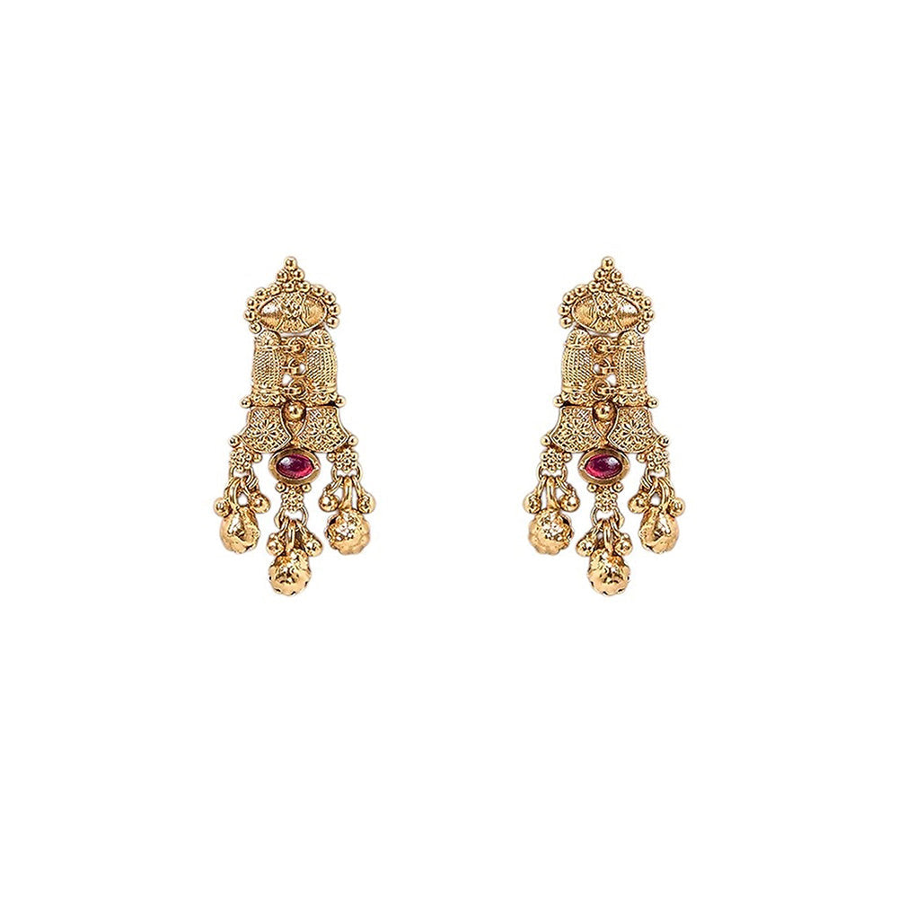 Auraa Trends Pink Antique Gold-Plated Temple Choker Jewellery Set