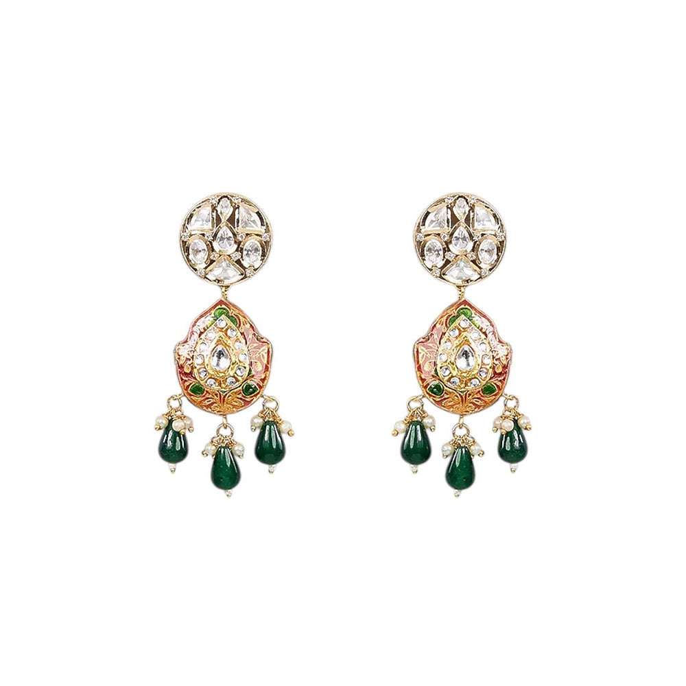 Auraa Trends Gold-Plated Meenakari Jewellery Set with Green Beads and Coin Pendant for Women