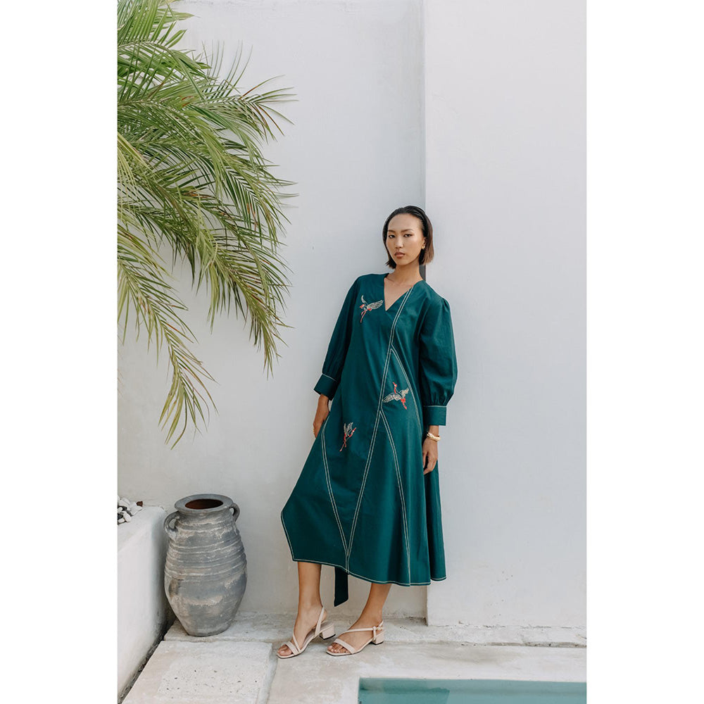 Auruhfy Teal Embroidered Song Of The Sea Dress