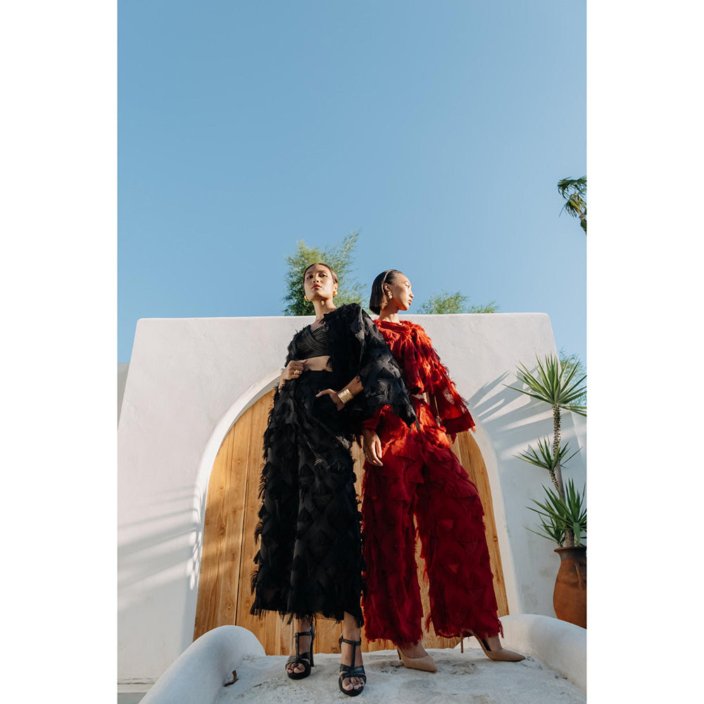 Auruhfy Black Self Design Mid Night Magic Co-Ord (Set of 3)