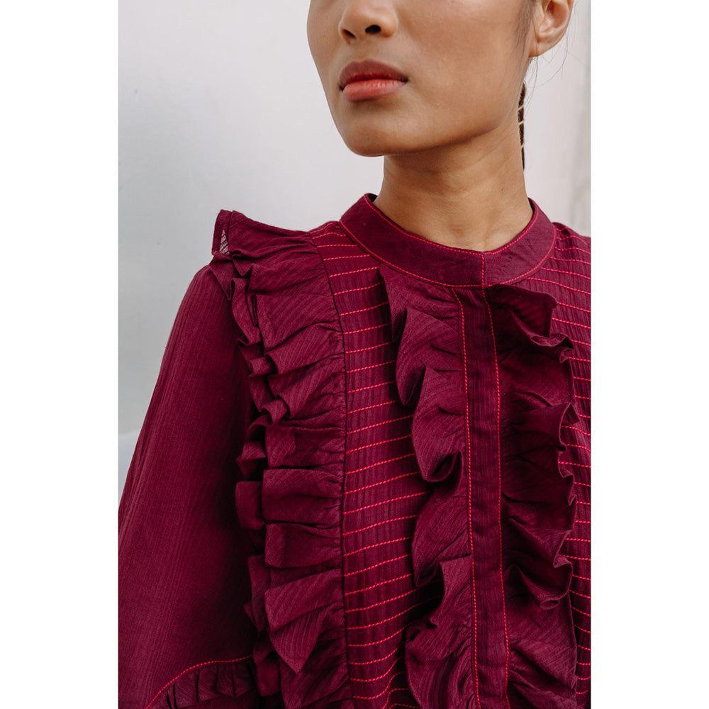 Auruhfy Wine Solid/Plain Whimsy Dress