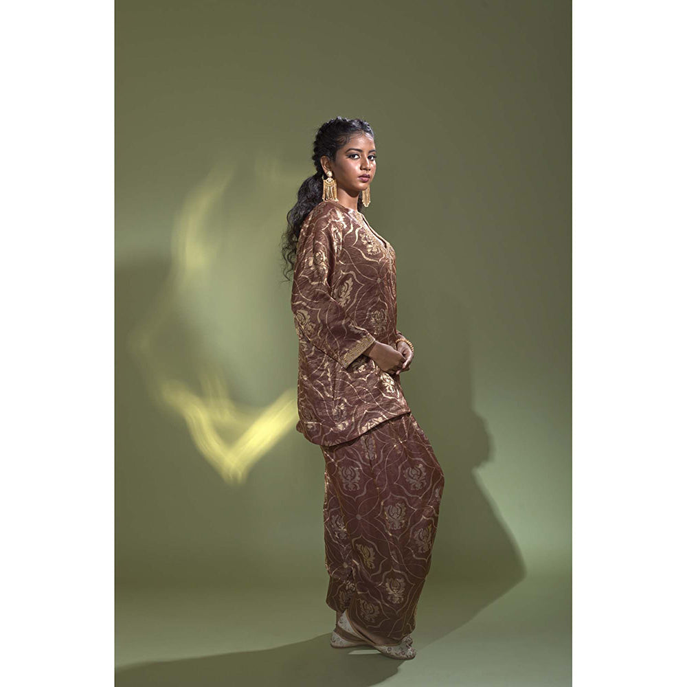 AURUL Rust Banaras Silk Co-Ord (Set of 2)
