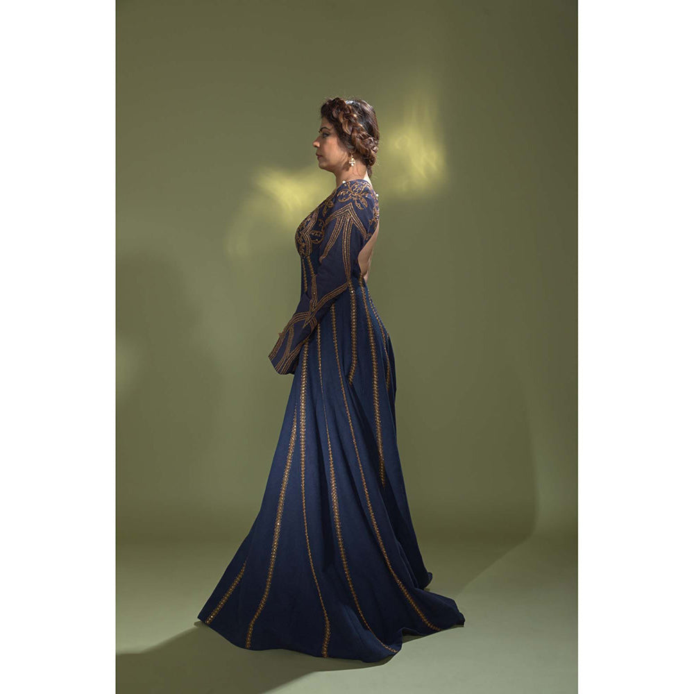 AURUL Navy Blue Royal Anarkali with Dupatta (Set of 2)