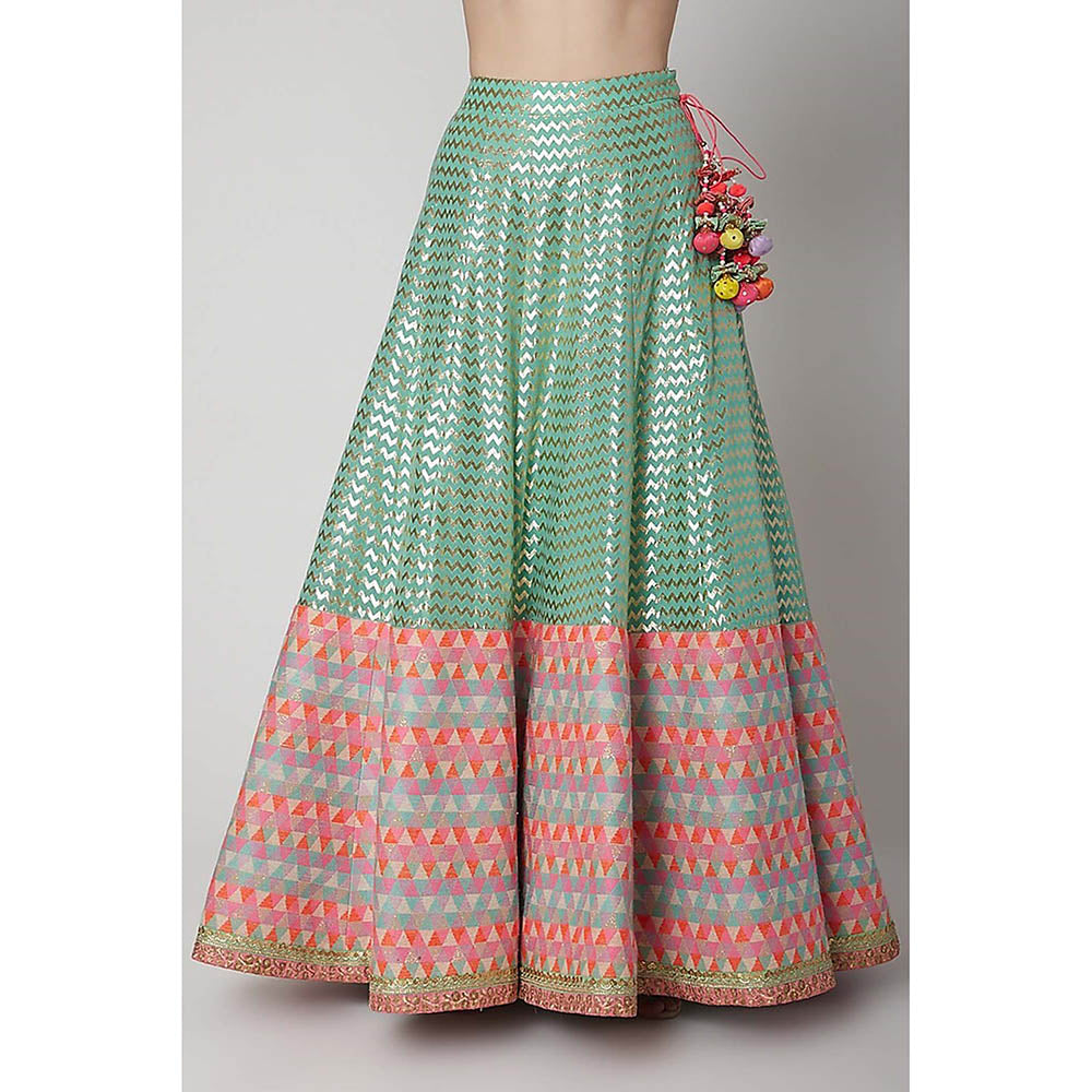 AVNNI KAPUR Multi-Color Mirror Work Choli with Banarsi Woven Lehenga and Dupatta (Set of 3)