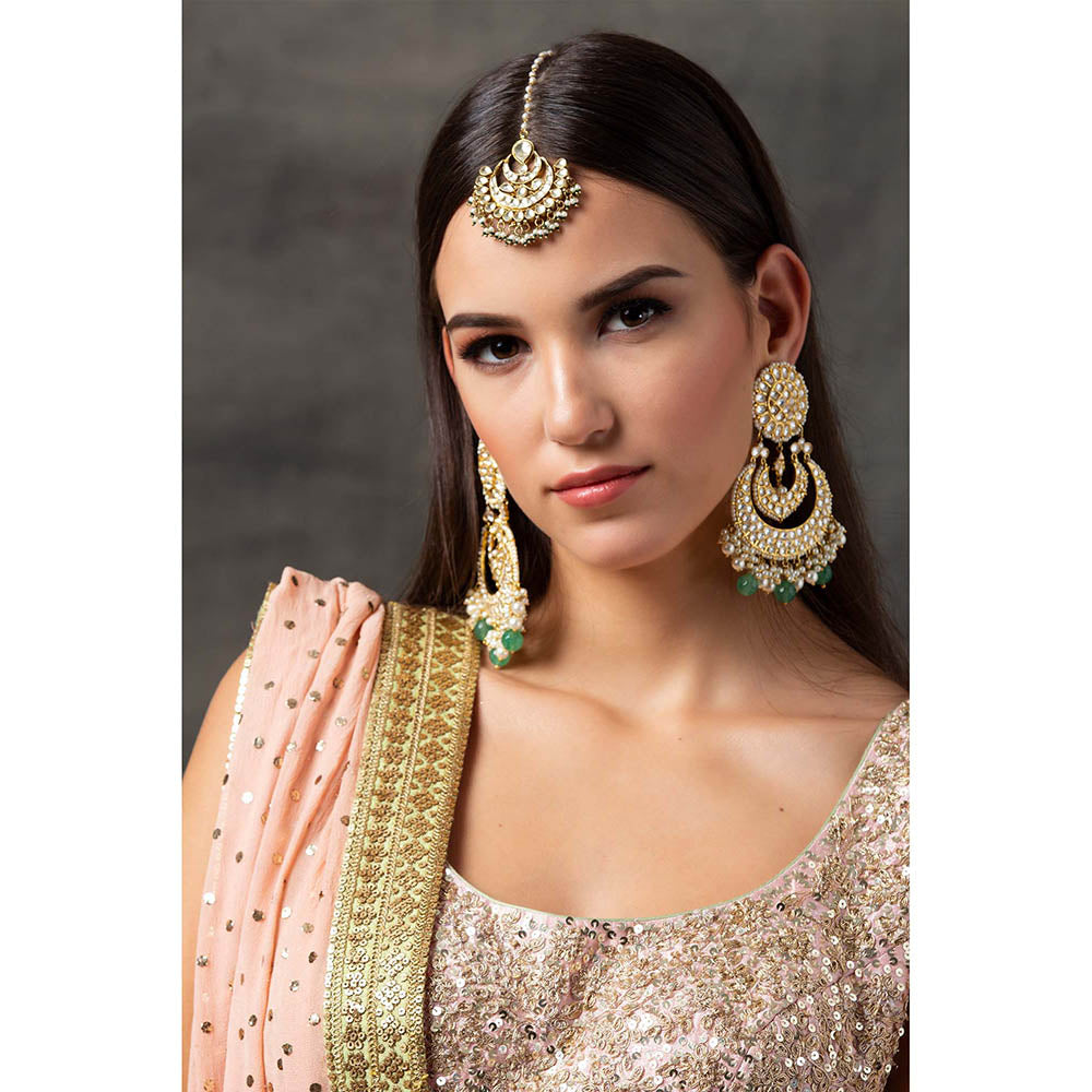 AVNNI KAPUR Mint Green Lehenga with Peach Choli and Dupatta (Set of 3)