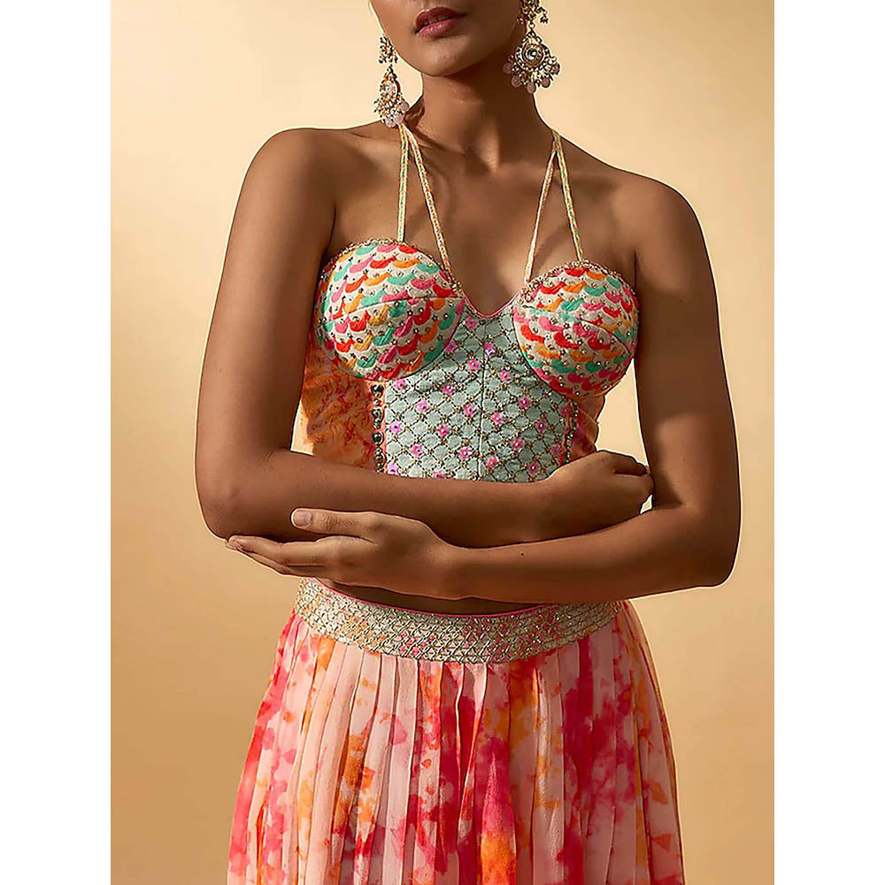 AVNNI KAPUR Woven and Sequience Bustier with Tie and Dye Palazzo (Set of 2)