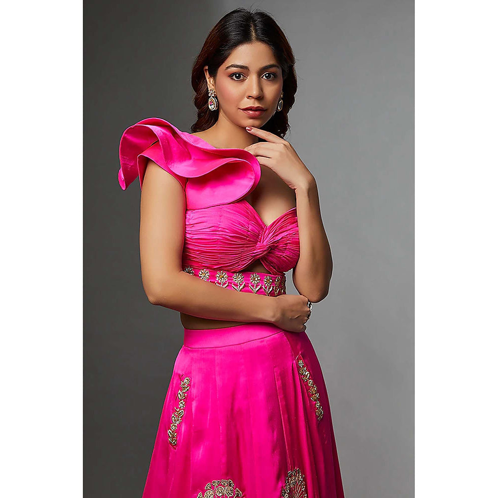 AVNNI KAPUR Satin Chiffon Bootas Lehenga Paired with Ruched Blouse (Set of 2)