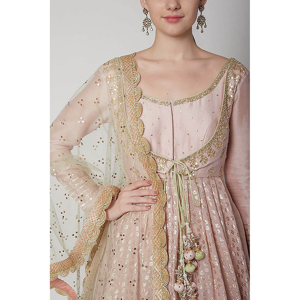 AVNNI KAPUR Silk Chander Anarkali Kurta with Gota Patti N Zardozi Work Dupatta (Set of 2)