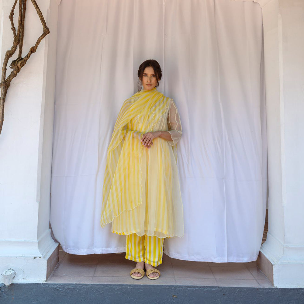 AYAKA Cheryl Yellow Pleated Kurta (Set of 2)