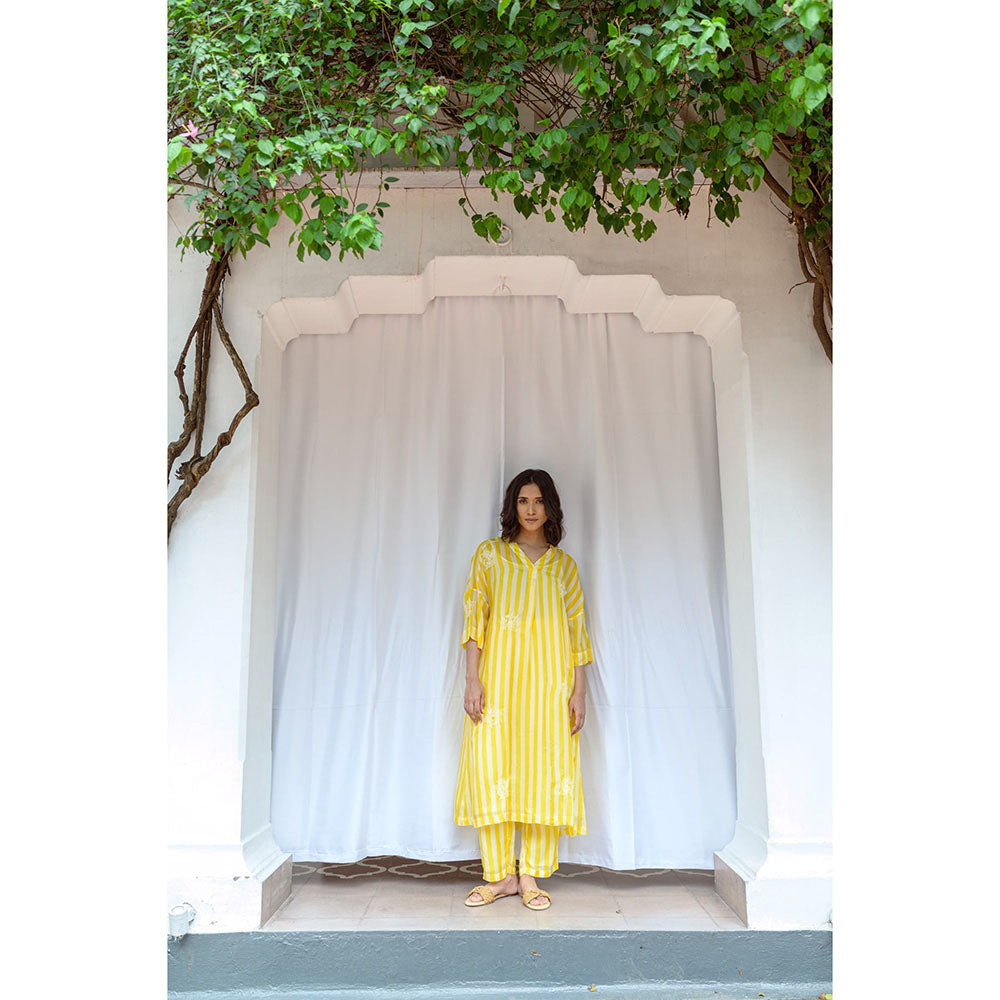 AYAKA Paco Yellow Striper Kurta (Set of 2)