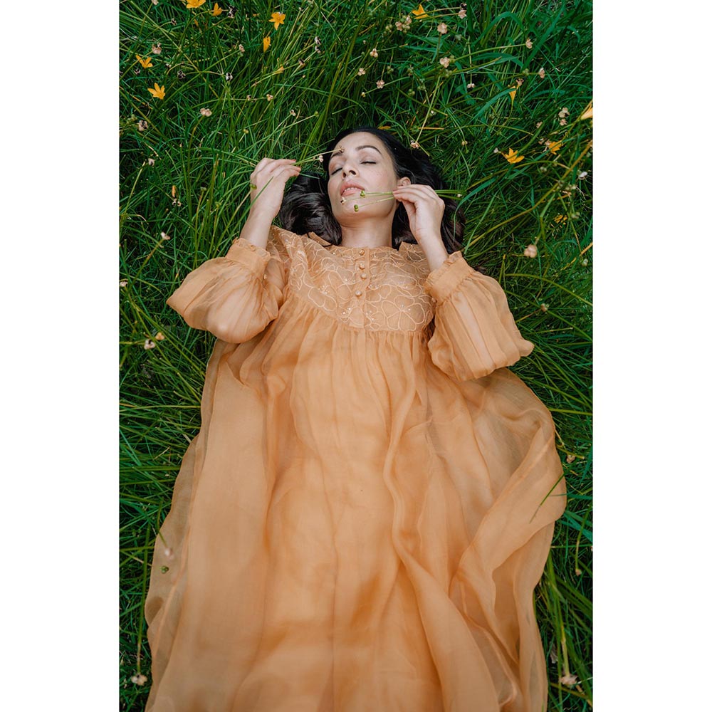 AYAKA Mel Mustard Gathered Kurta (Set of 2)