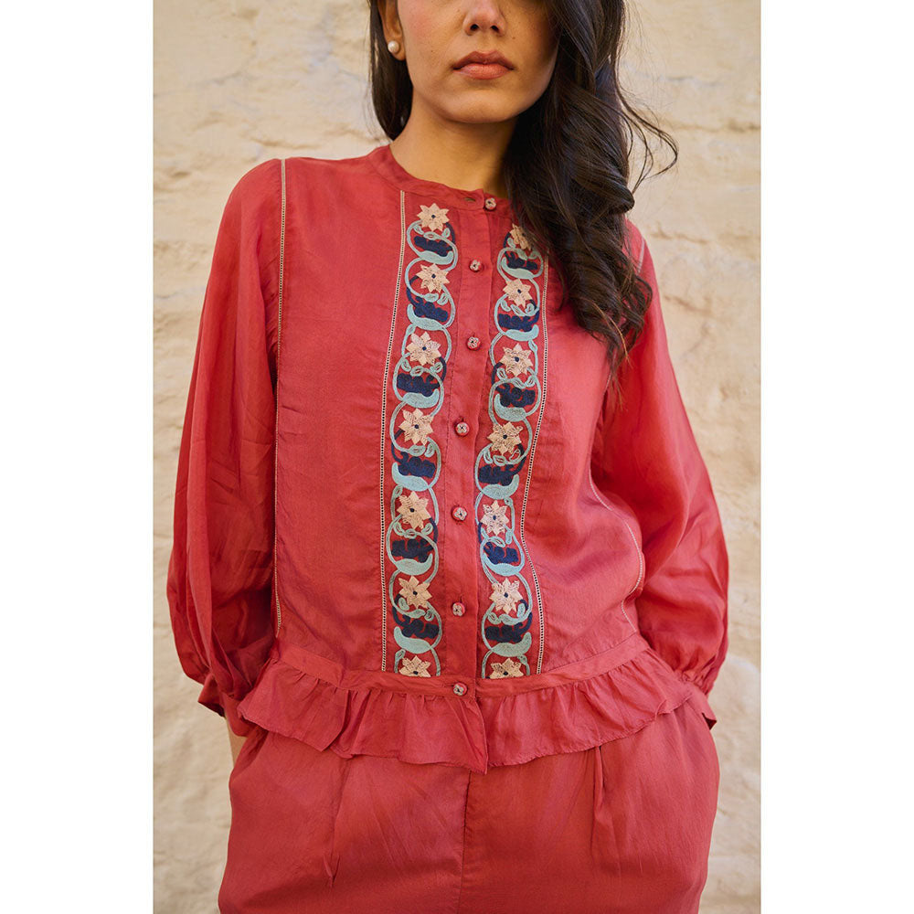 AYAKA Joy Embroidered Rust Top