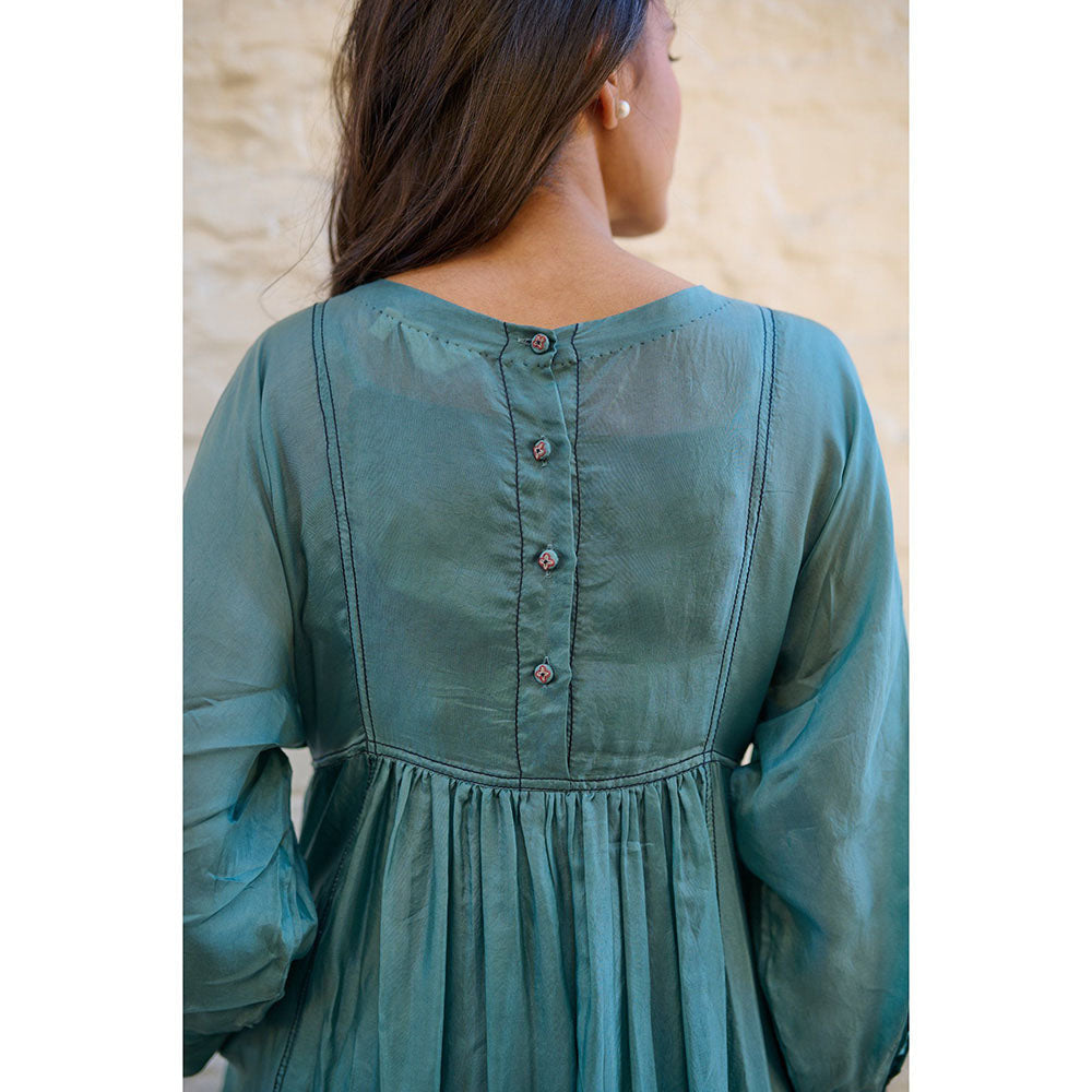 AYAKA Linda Teal Panel Midi Dress with Inner (Set of 2)