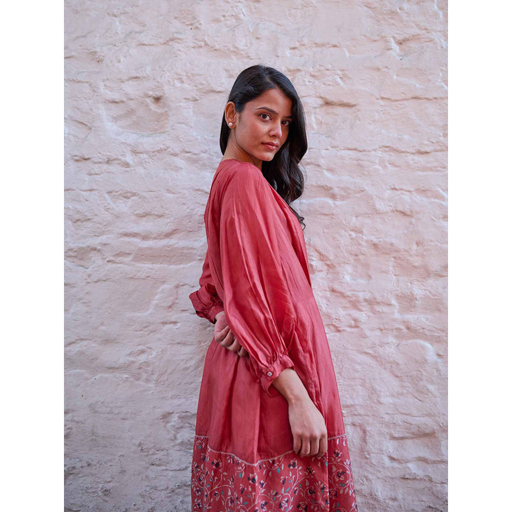 AYAKA Ethel Rust Block Printed Midi Dress with Inner (Set of 2)