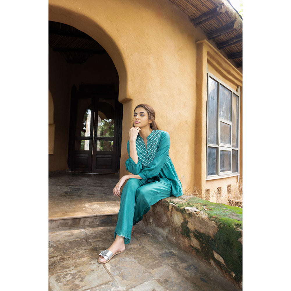 AYAKA Cara Green Hand Embordered Top