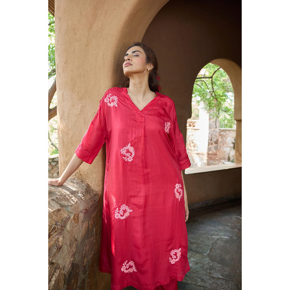 AYAKA Paco Red Embroidered Floral Tunic (Set of 2)