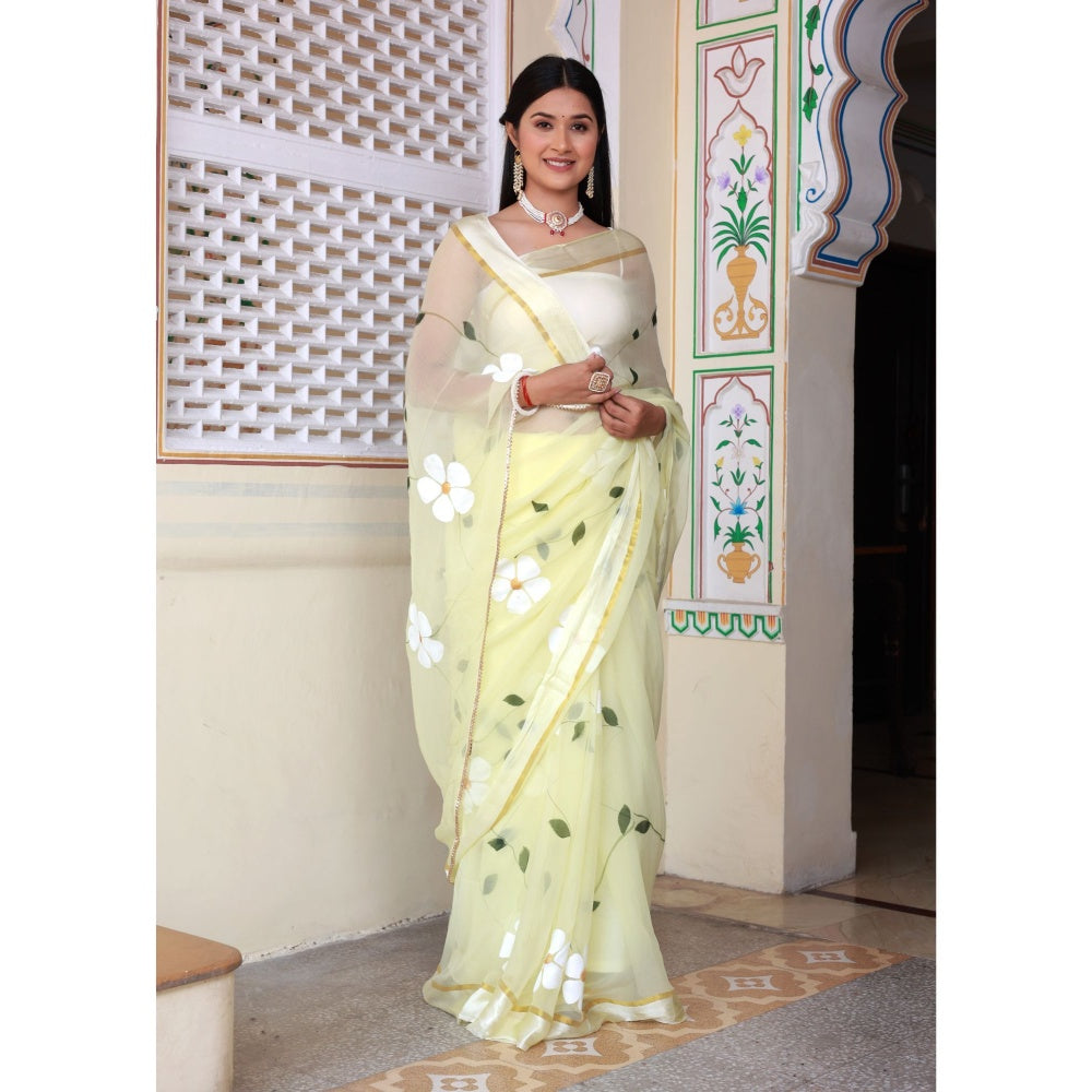 Bannhi by Priyanka Rathore Gulbahar Hand Painted Saree without Blouse