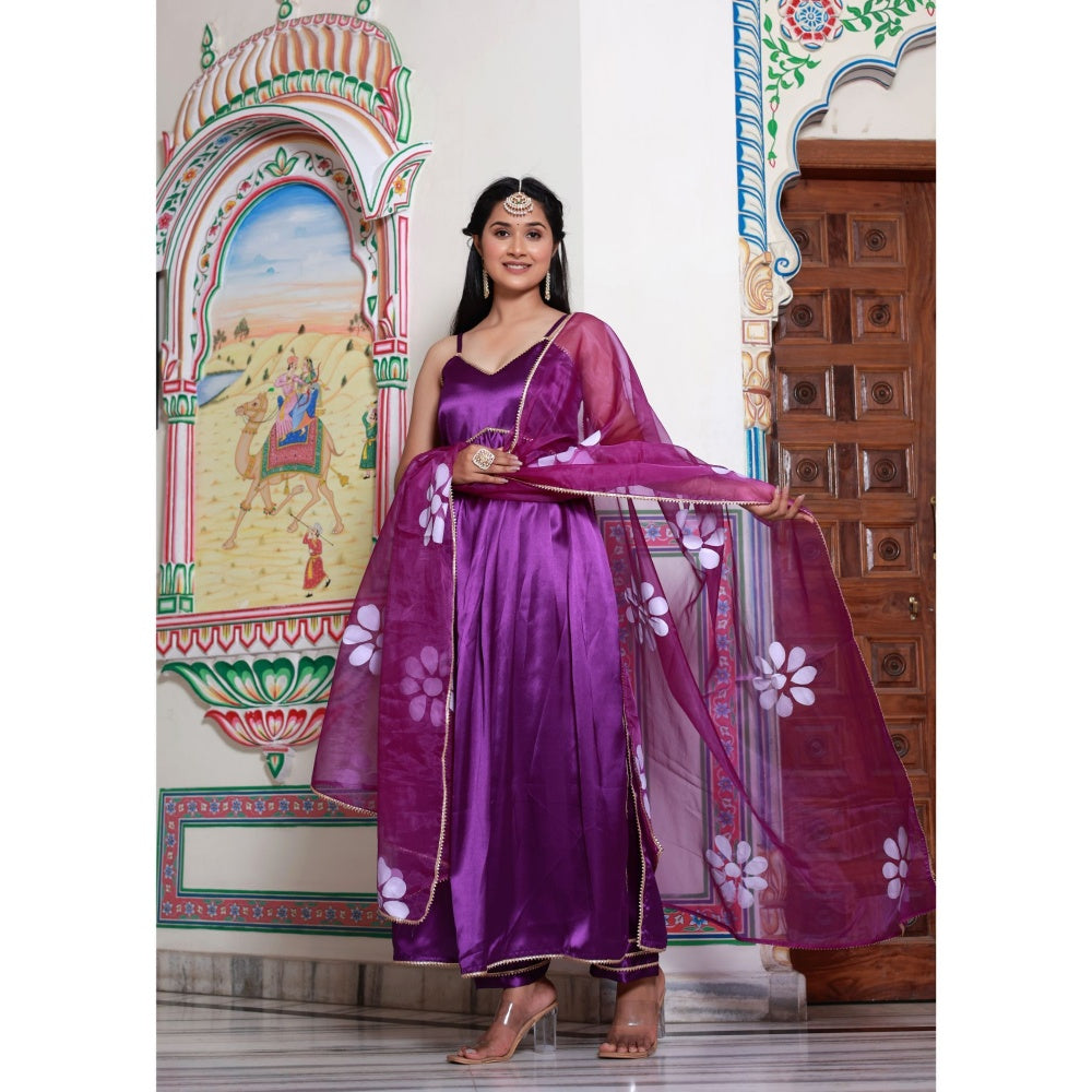 Bannhi by Priyanka Rathore Revati Satin Hand Painted Suit (Set of 3)
